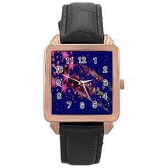 Stars Abstract Shine Spots Lines Rose Gold Leather Watch  by Simbadda