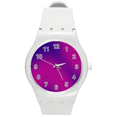 Retro Halftone Pink On Blue Round Plastic Sport Watch (m)