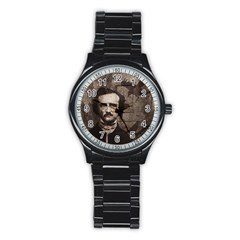 Edgar Allan Poe  Stainless Steel Round Watch by Valentinaart