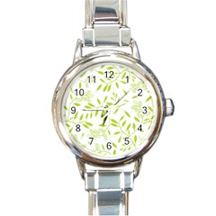 Leaves Pattern Seamless Round Italian Charm Watch