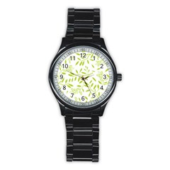 Leaves Pattern Seamless Stainless Steel Round Watch