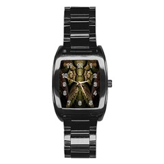 Fractal Abstract Patterns Gold Stainless Steel Barrel Watch