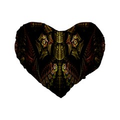 Fractal Abstract Patterns Gold Standard 16  Premium Flano Heart Shape Cushions