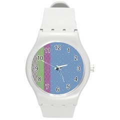 Fine Line Pattern Background Vector Round Plastic Sport Watch (m) by Simbadda