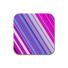 Line Obliquely Pink Rubber Square Coaster (4 Pack) 