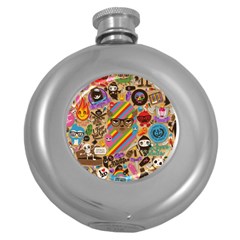 Background Images Colorful Bright Round Hip Flask (5 Oz)