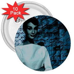 Audrey Hepburn 3  Buttons (10 Pack)  by Valentinaart