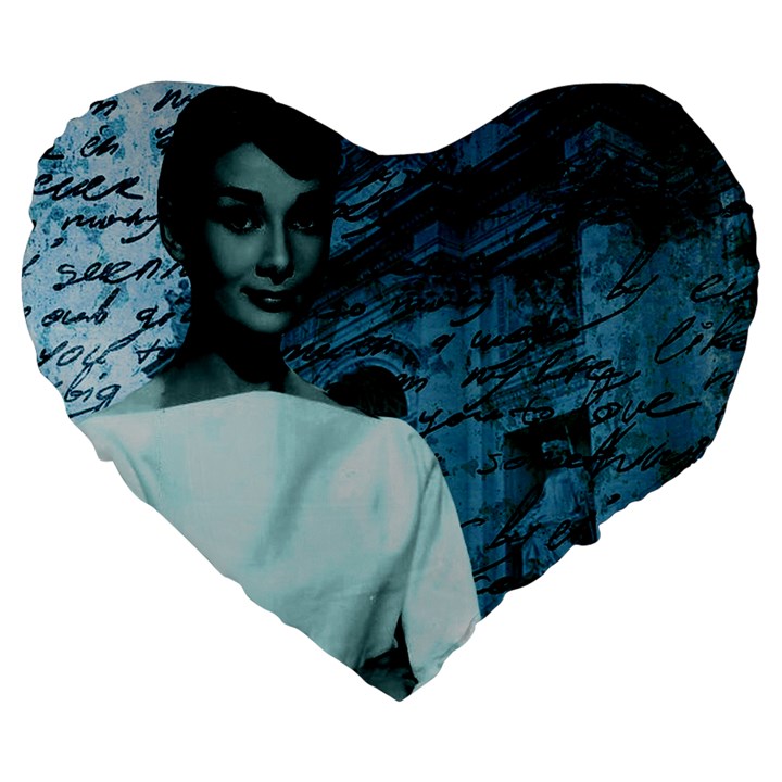 Audrey Hepburn Large 19  Premium Flano Heart Shape Cushions