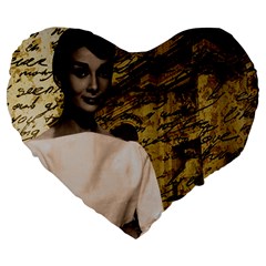 Audrey Hepburn Large 19  Premium Heart Shape Cushions by Valentinaart