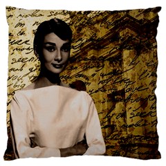 Audrey Hepburn Large Flano Cushion Case (one Side) by Valentinaart