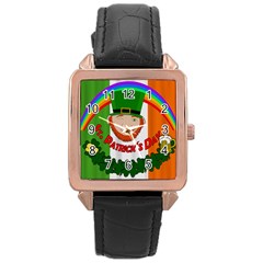 St  Patricks Day  Rose Gold Leather Watch  by Valentinaart