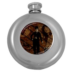 Charlie Chaplin  Round Hip Flask (5 Oz) by Valentinaart