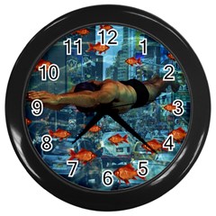 Urban Swimmers   Wall Clocks (black) by Valentinaart