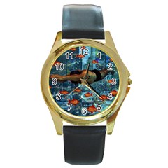 Urban Swimmers   Round Gold Metal Watch