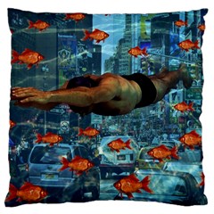 Urban Swimmers   Large Cushion Case (one Side) by Valentinaart