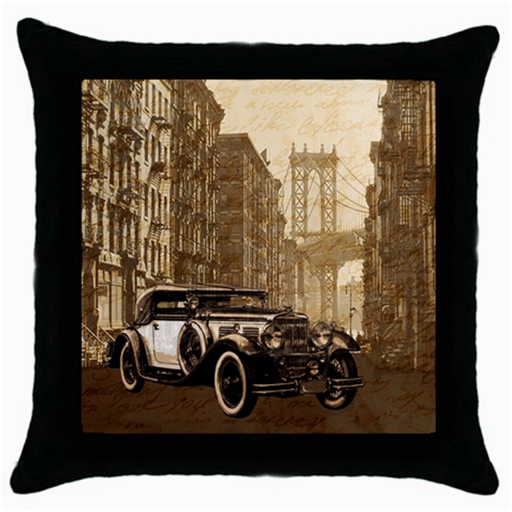 Vintage Old car Throw Pillow Case (Black)