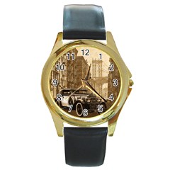 Vintage Old car Round Gold Metal Watch