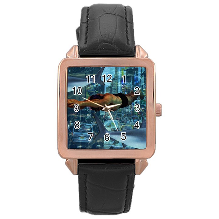 Urban swimmers   Rose Gold Leather Watch 