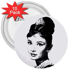 Audrey Hepburn 3  Buttons (10 Pack)  by Valentinaart