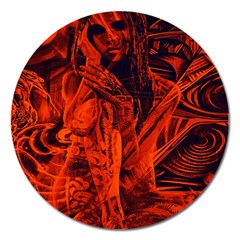 Red Girl Magnet 5  (round) by Valentinaart