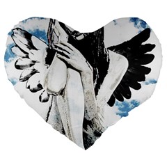 Angel Large 19  Premium Flano Heart Shape Cushions by Valentinaart