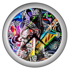 Graffiti Girl Wall Clocks (silver)  by Valentinaart