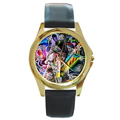 Graffiti Girl Round Gold Metal Watch by Valentinaart