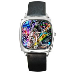 Graffiti Girl Square Metal Watch by Valentinaart