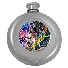 Graffiti Girl Round Hip Flask (5 Oz) by Valentinaart