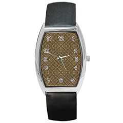 Wooden Ornamented Pattern Barrel Style Metal Watch by dflcprints