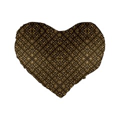 Wooden Ornamented Pattern Standard 16  Premium Flano Heart Shape Cushions