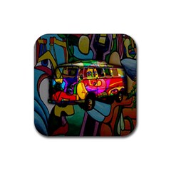 Hippie Van  Rubber Coaster (square)  by Valentinaart