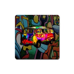 Hippie Van  Square Magnet