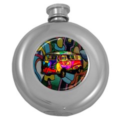 Hippie Van  Round Hip Flask (5 Oz) by Valentinaart