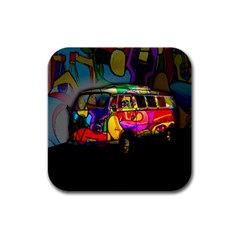 Hippie Van  Rubber Square Coaster (4 Pack) 