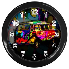 Hippie Van  Wall Clocks (black) by Valentinaart