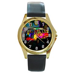 Hippie Van  Round Gold Metal Watch by Valentinaart