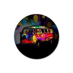 Hippie Van  Rubber Round Coaster (4 Pack)  by Valentinaart