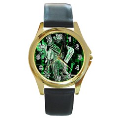 Cyber Angel Round Gold Metal Watch by Valentinaart