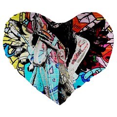 Graffiti Angel Large 19  Premium Flano Heart Shape Cushions by Valentinaart