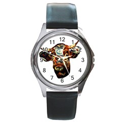 Artistic Cow Round Metal Watch by Valentinaart