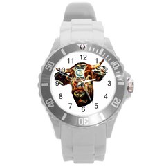 Artistic Cow Round Plastic Sport Watch (l) by Valentinaart