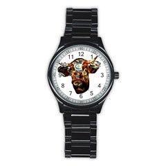 Artistic Cow Stainless Steel Round Watch by Valentinaart