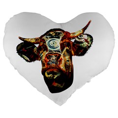 Artistic Cow Large 19  Premium Flano Heart Shape Cushions by Valentinaart