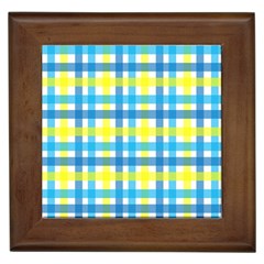 Gingham Plaid Yellow Aqua Blue Framed Tiles by Simbadda