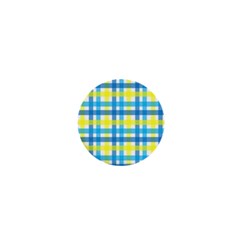 Gingham Plaid Yellow Aqua Blue 1  Mini Buttons by Simbadda