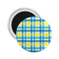 Gingham Plaid Yellow Aqua Blue 2 25  Magnets by Simbadda