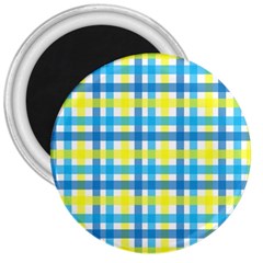 Gingham Plaid Yellow Aqua Blue 3  Magnets by Simbadda