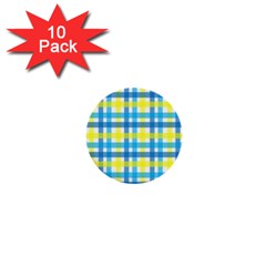 Gingham Plaid Yellow Aqua Blue 1  Mini Buttons (10 Pack)  by Simbadda