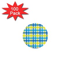 Gingham Plaid Yellow Aqua Blue 1  Mini Buttons (100 Pack)  by Simbadda